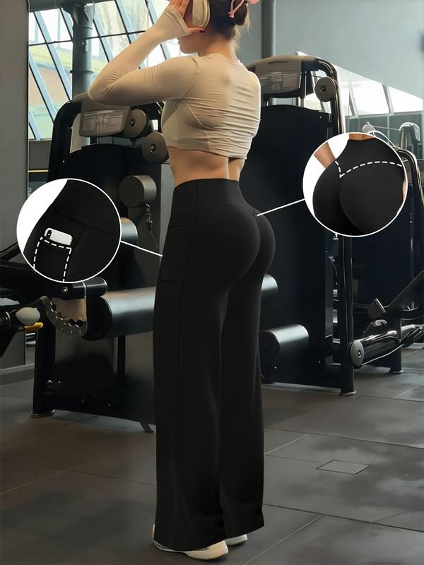 Pantalones de mujer de pierna ancha y alta elasticidad, estilo deportivo, para todas las estaciones, corte ajustado, cintura alta, perfectos para el gimnasio y actividades al aire libre.